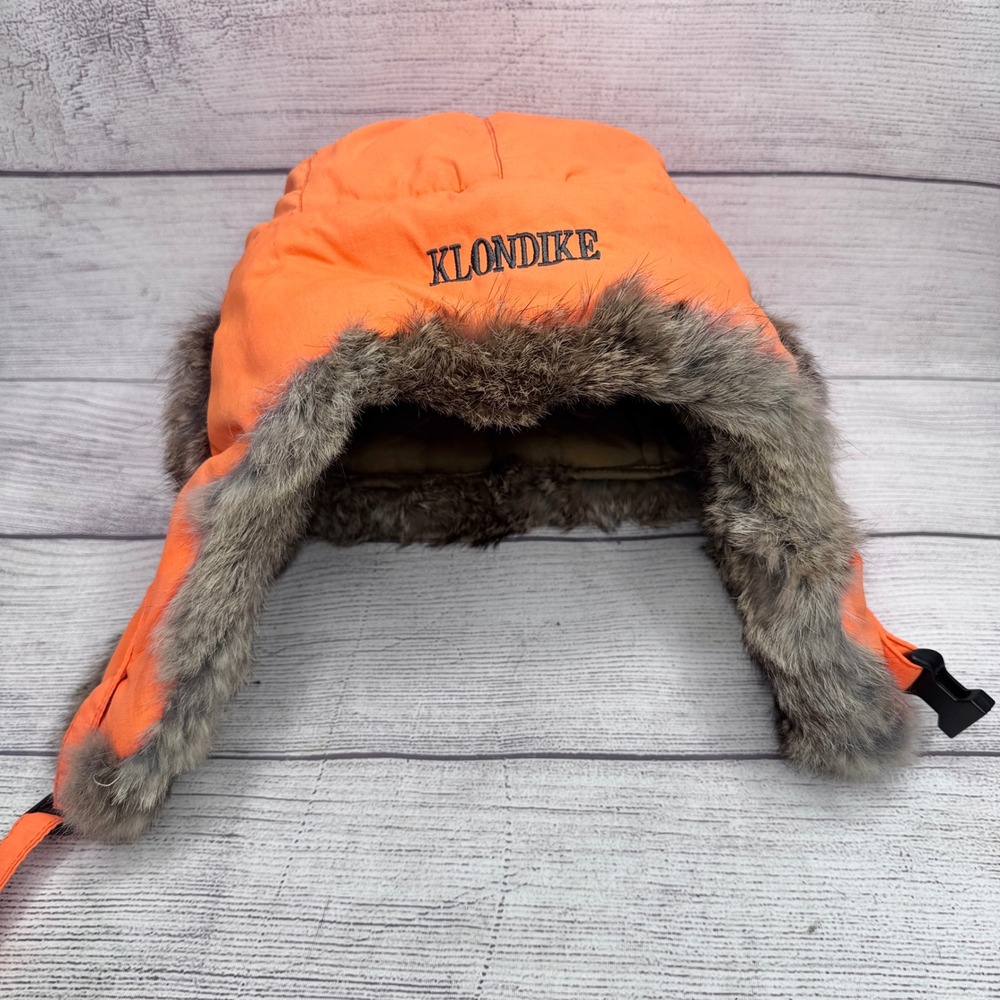 Klondike Mens Blaze Orange Rabbit Fur Trapper Hat Insulated Ushanka 2XL CA05444